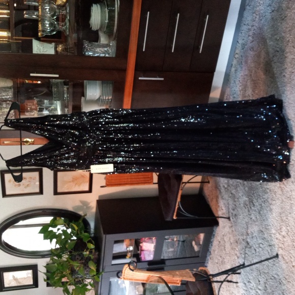 NWT Kate Kasin Black Sequin Formal Maxi Dress - Picture 2 of 4
